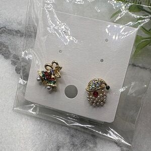 Gold-tone Holiday Stud Earring Set with Pearls & Multicolor Crystals